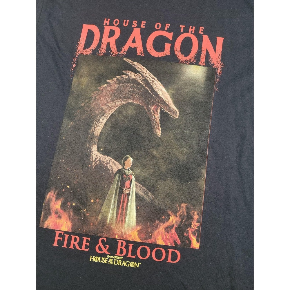 House Of The Dragon T-Shirt Mens Small Black Fire & Blood‎ Graphic Tee HBO